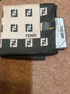 Fendi dark brown and Cream Zucca Monogram Square Scarf